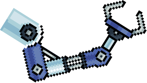 A pixel-art robotic arm