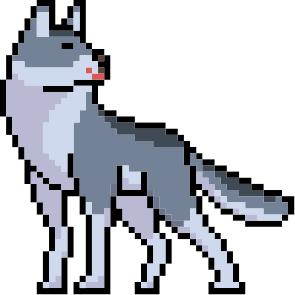 A pixel-art grey wolf